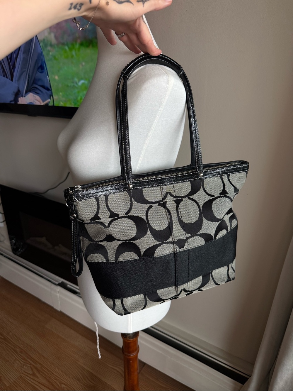 Coach Black and Gray Signature Canvas Tote